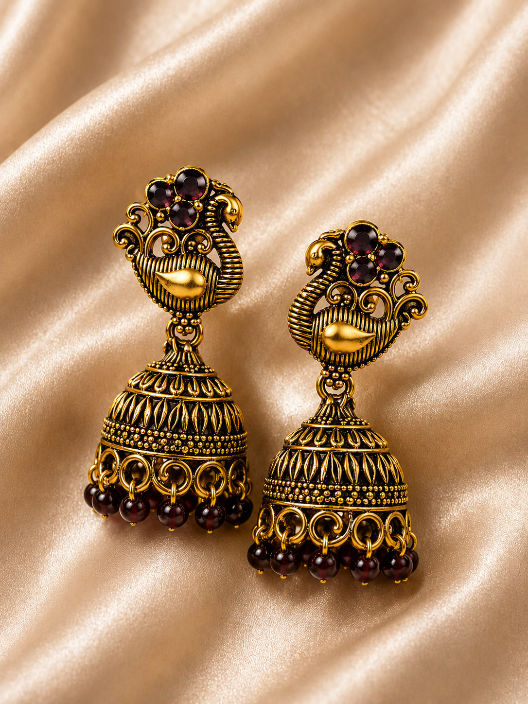 Mayura Crimson Majesty Jhumkas