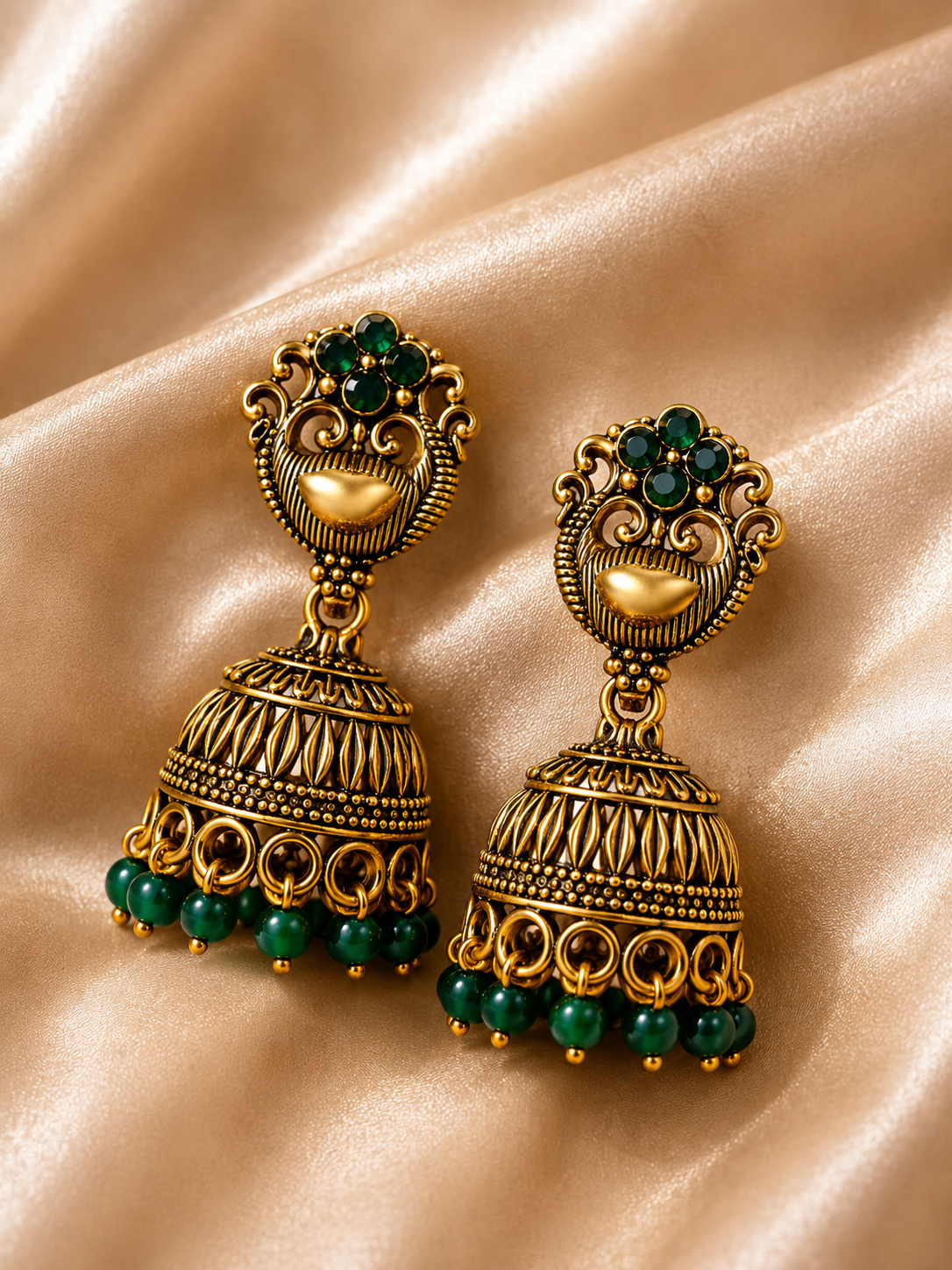 Harini Emerald Bloom Jhumkas