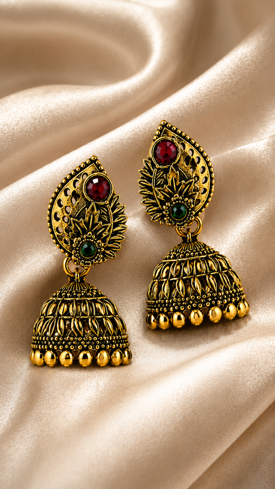 Surya Ruby Emerald Jhumkas