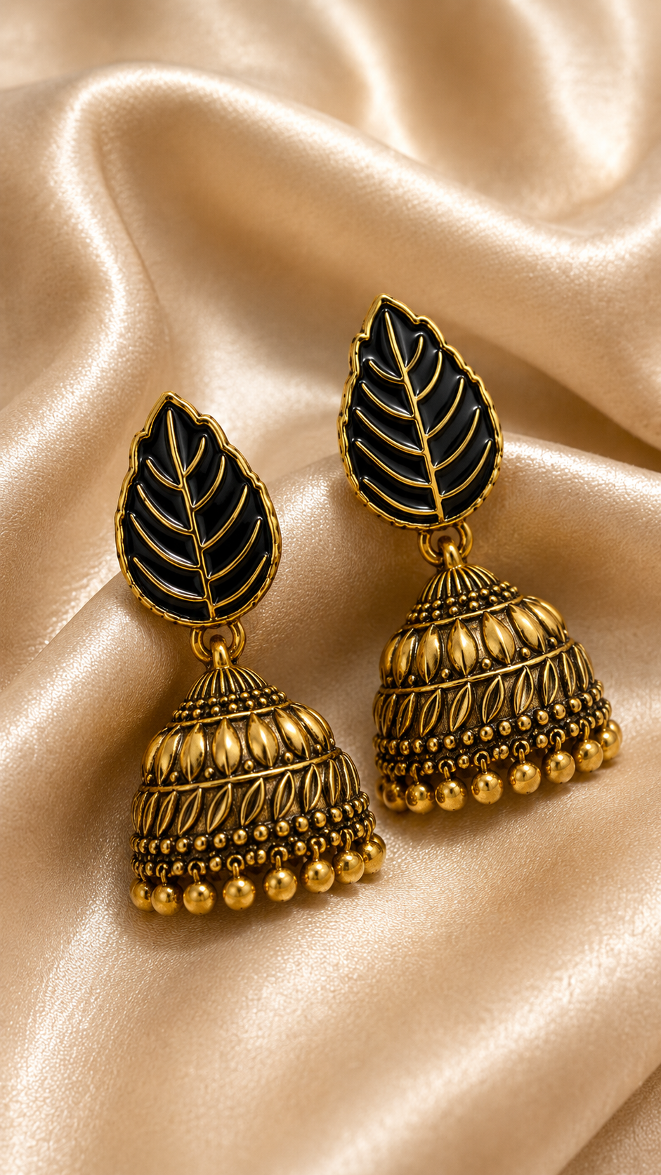 Vanya Noir Leaf Jhumkas