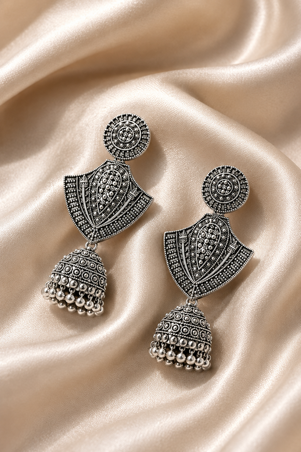 Shakti Silver Geometry Jhumkas