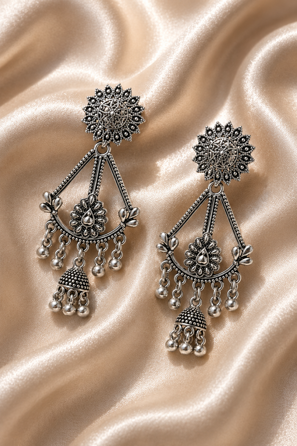 Shobha Silver Bloom Jhumkas