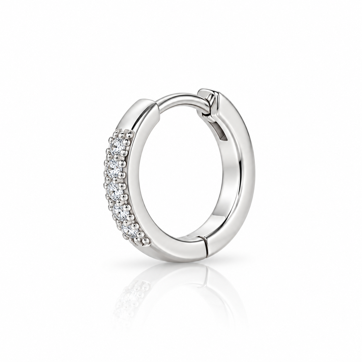 Sparkling Pavé Silver Huggie Hoop