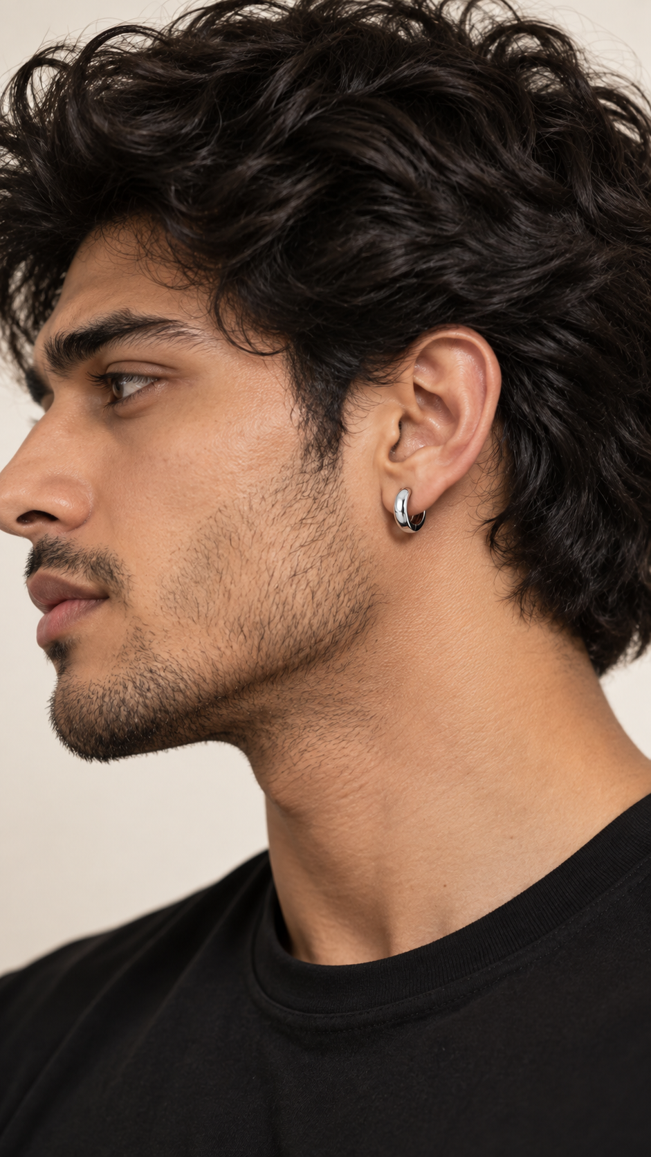 Men’s Silver Bold Edge Huggie Hoop
