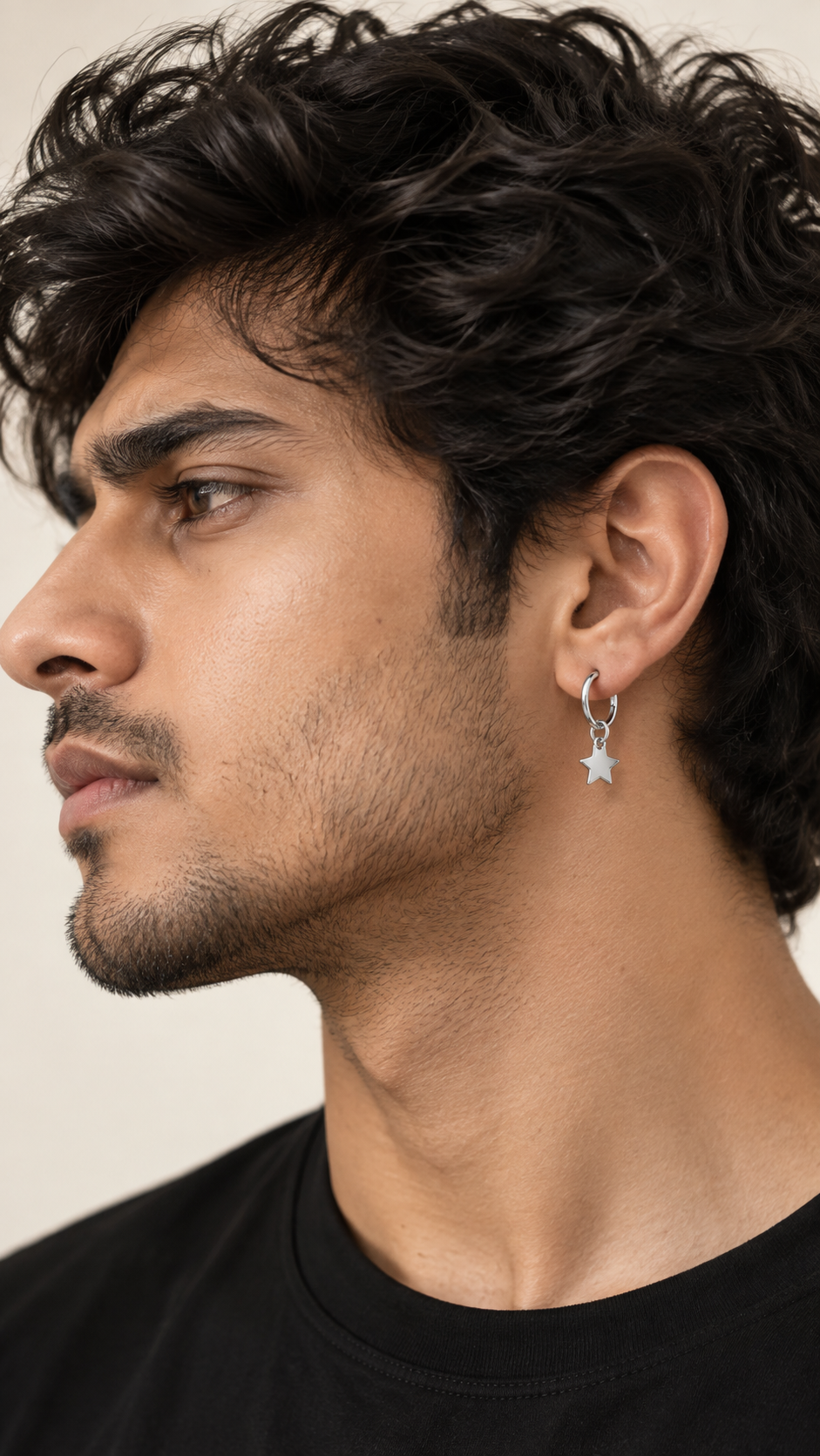 Men’s Silver Star Dangle Huggie Hoop