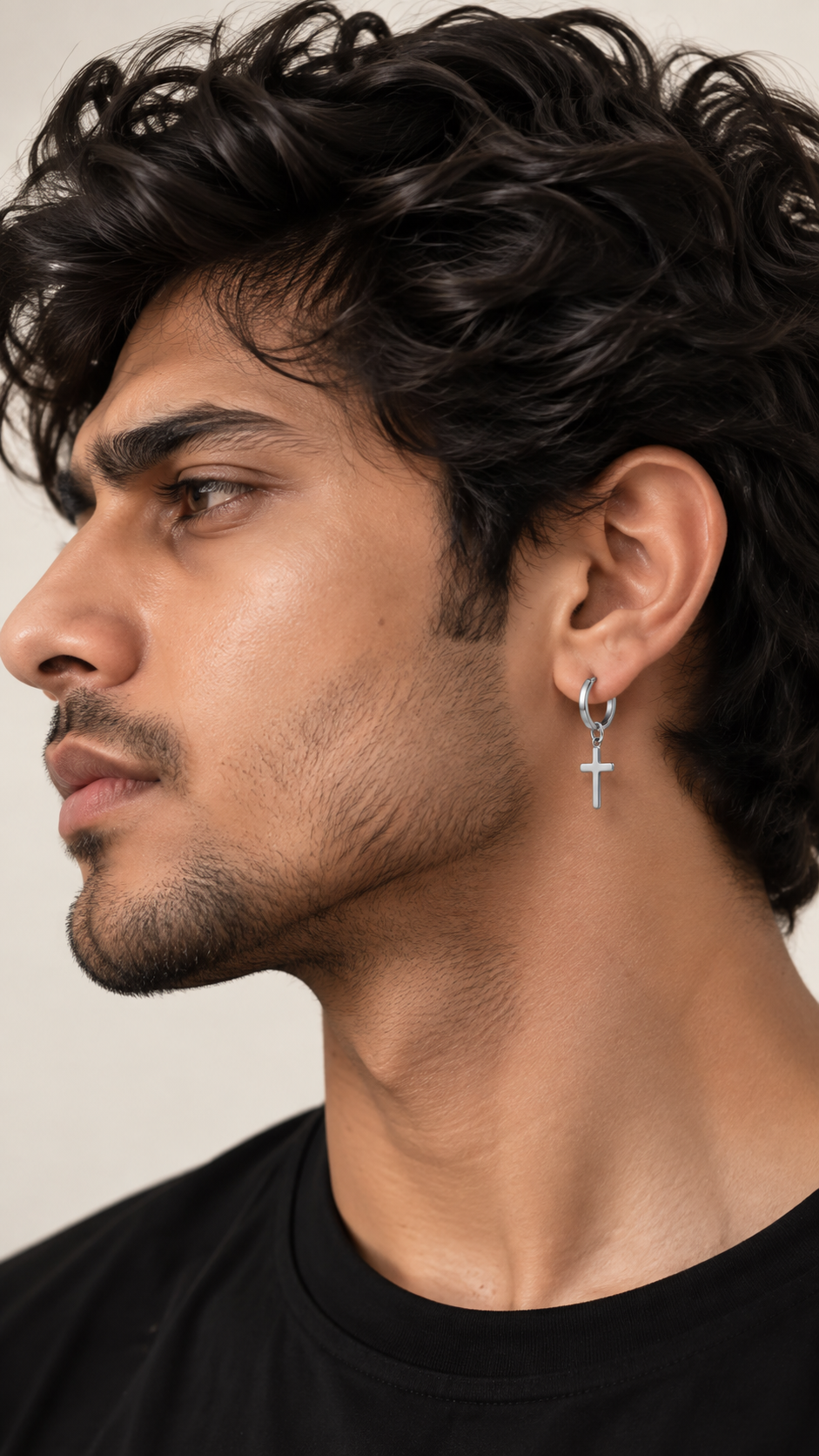Men’s Silver Cross Dangle Huggie Hoop