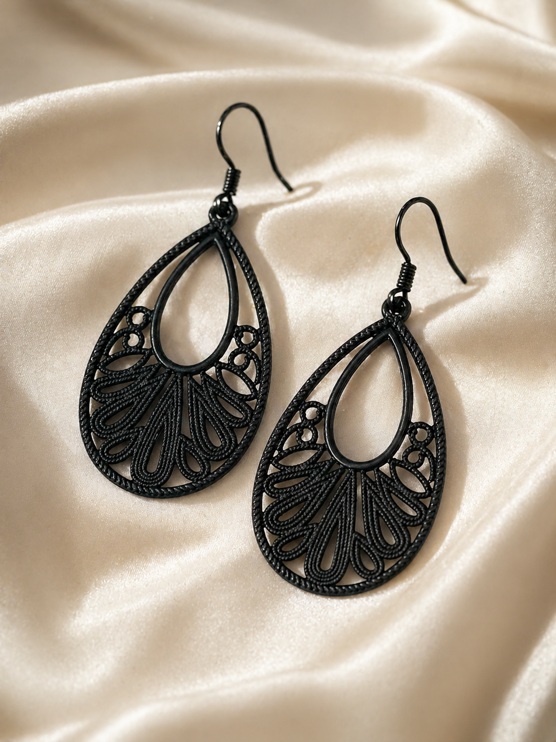 Black Oxidized Teardrop Earrings