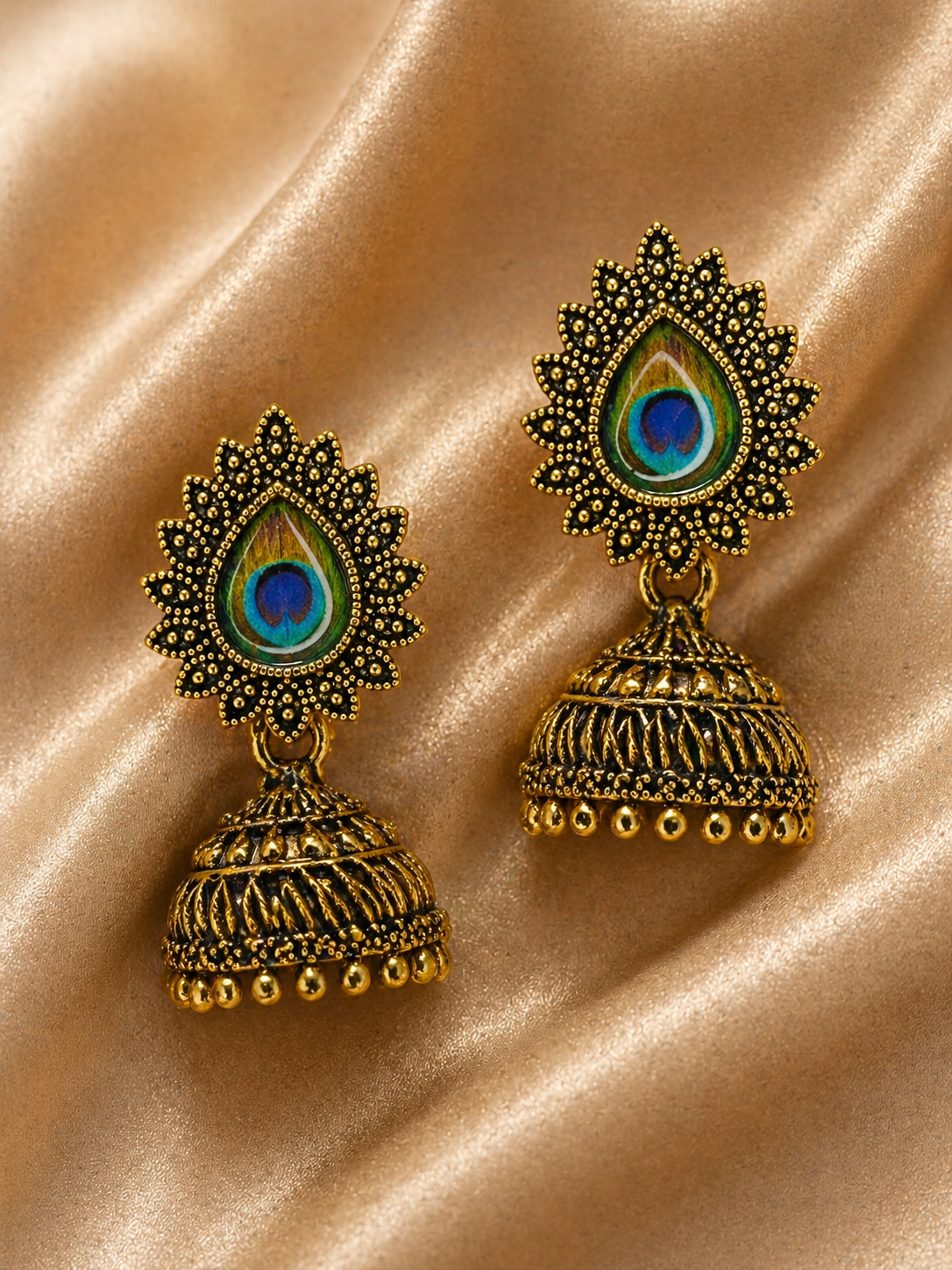 Mayura Peacock Aura Jhumka Earrings