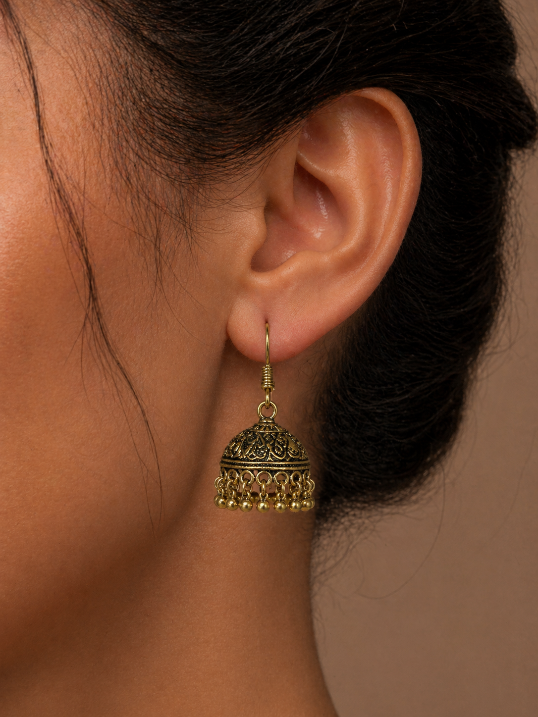 Naira Gold Bead Jhumka Earrings