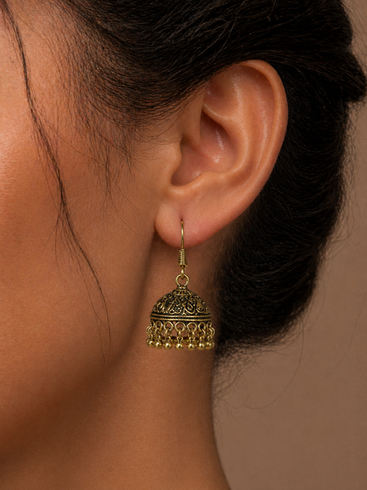 Naira Gold Bead Jhumka Earrings