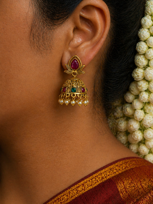 Rhea Ruby Pearl Jhumka Earrings