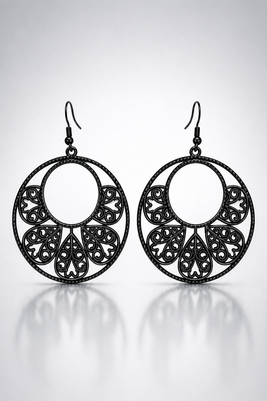 Black Oxidized Filigree Drop Earrings
