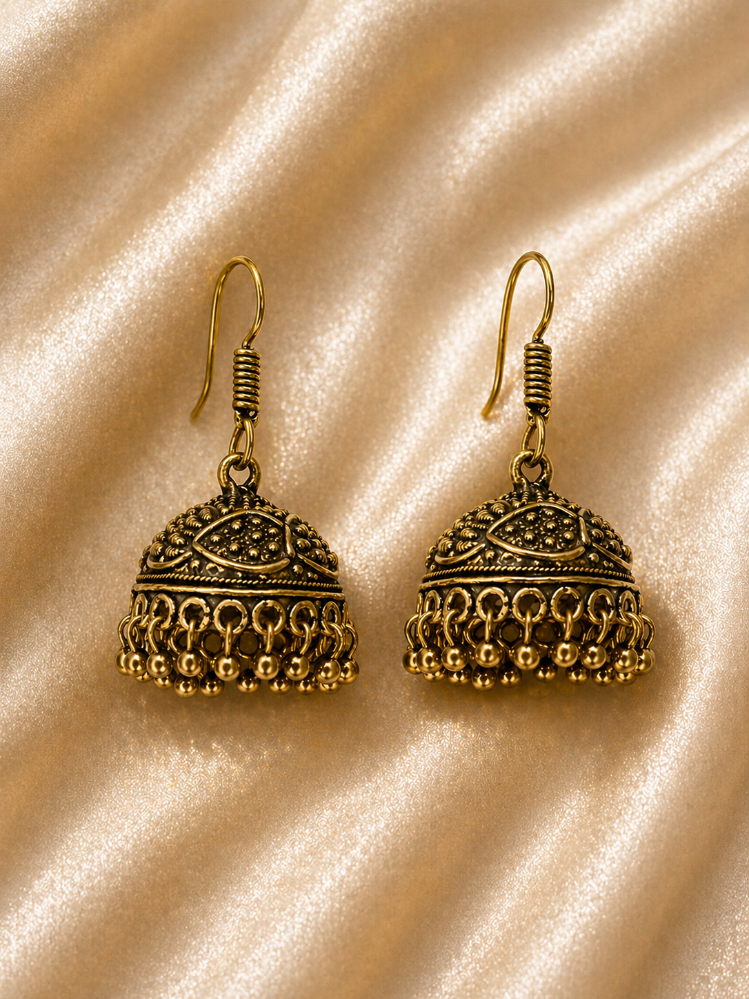 Naira Gold Bead Jhumka Earrings