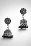 Ziva Black Bead Oxidised Jhumka Earrings