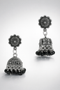 Ziva Black Bead Oxidised Jhumka Earrings