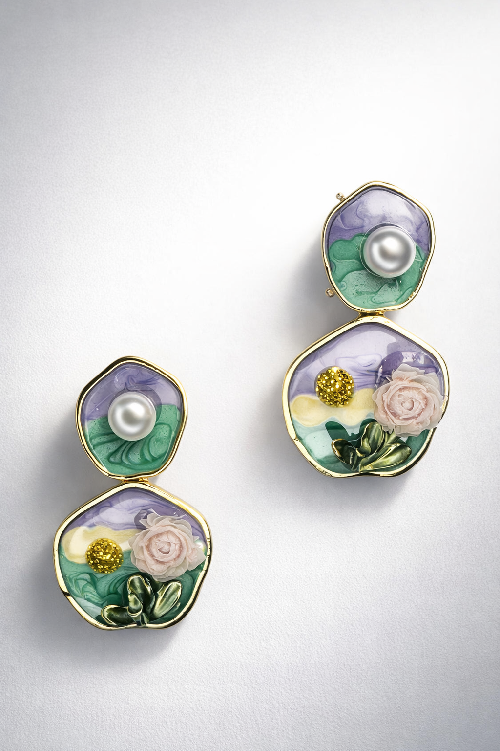 Pearl Floral Enamel Drop Earrings