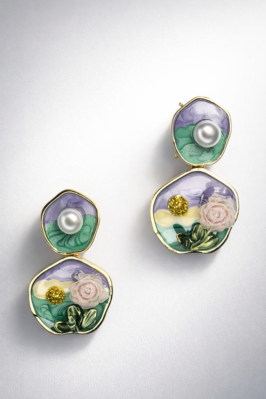 Pearl Floral Enamel Drop Earrings