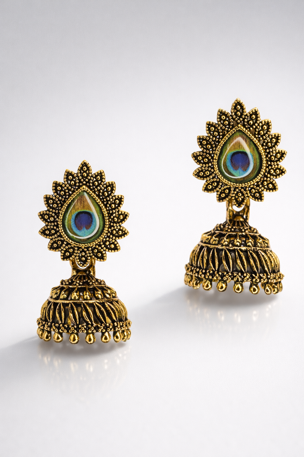 Mayura Peacock Aura Jhumka Earrings