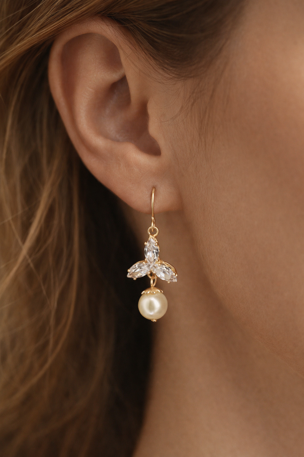 Pearl Bloom Crystal Drop Earrings