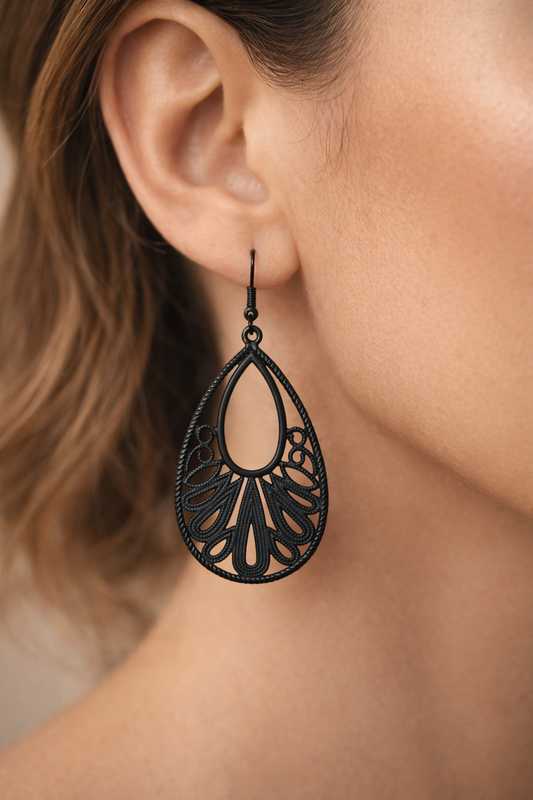 Black Oxidized Teardrop Earrings