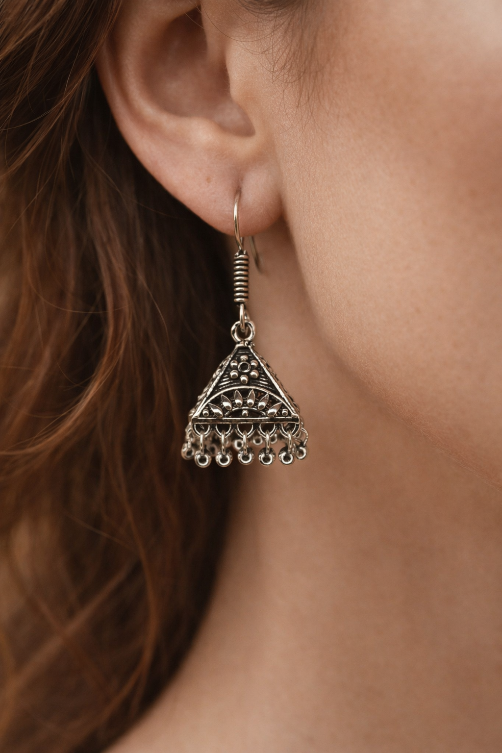 Tara Oxidized Silver Triangle Drop Earrings