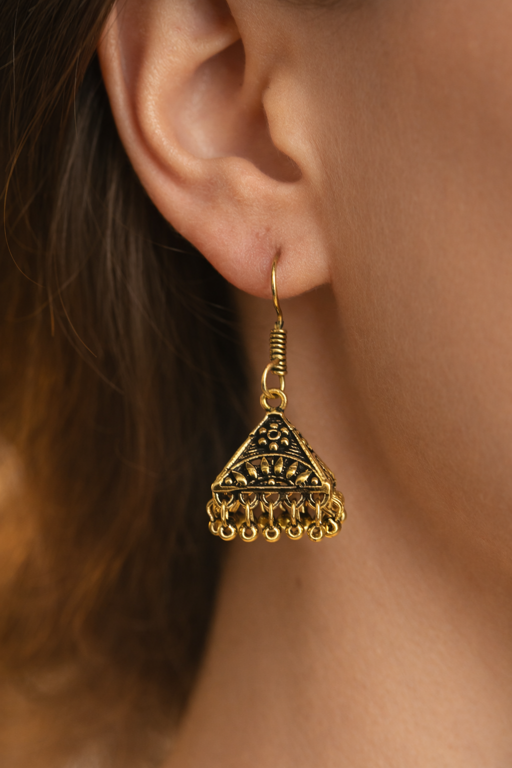 Ira Antique Gold Triangle Drop Earrings
