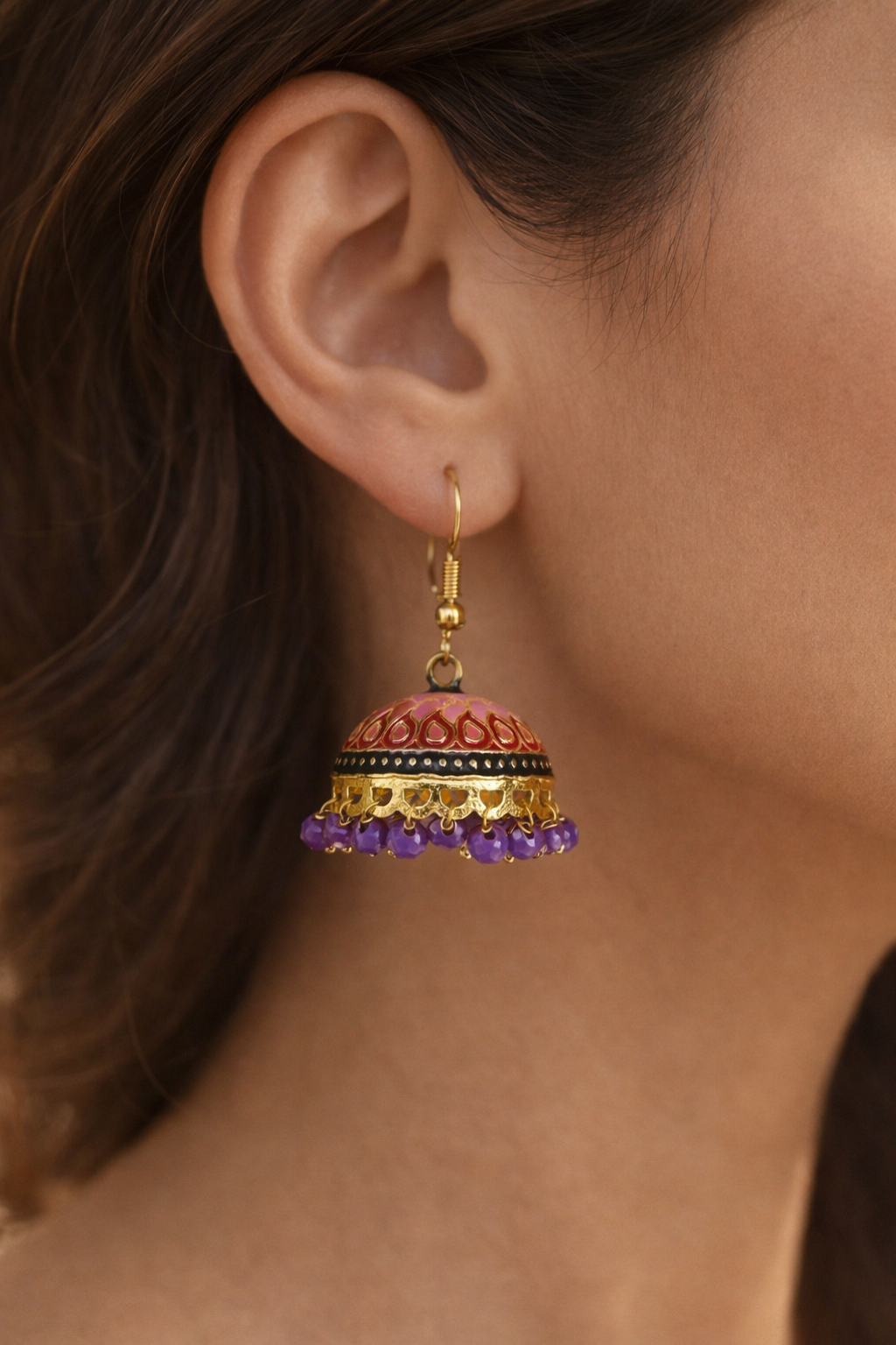 Meher Enamel Bead Jhumka Earrings