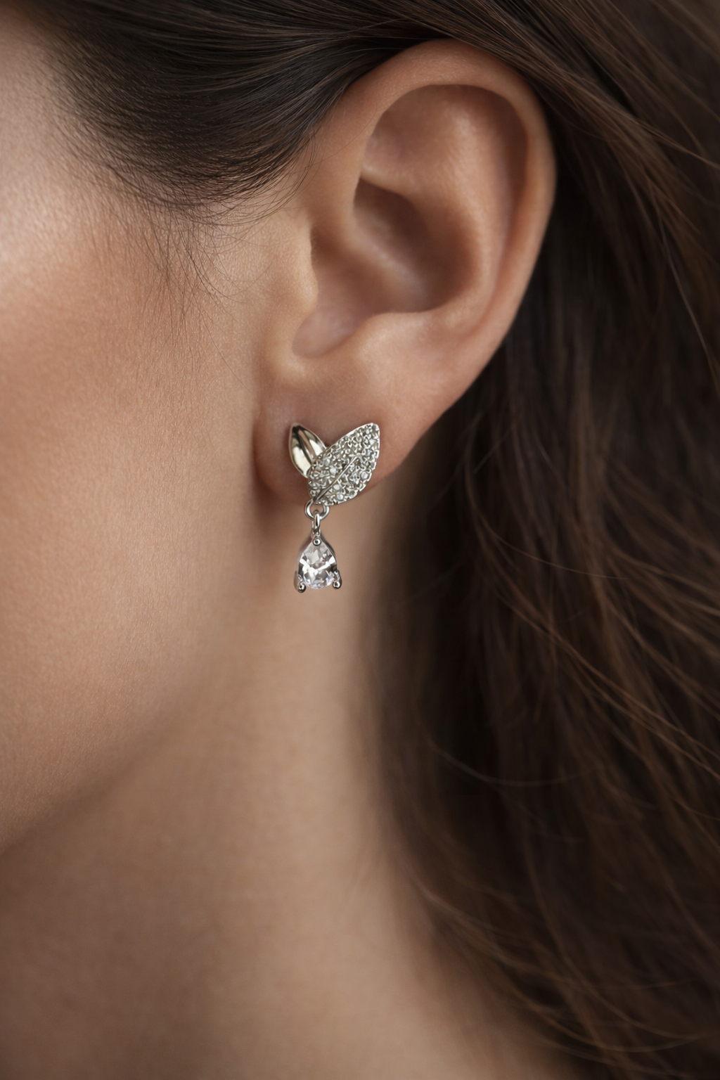 Crystal Leaf Drop Earrings