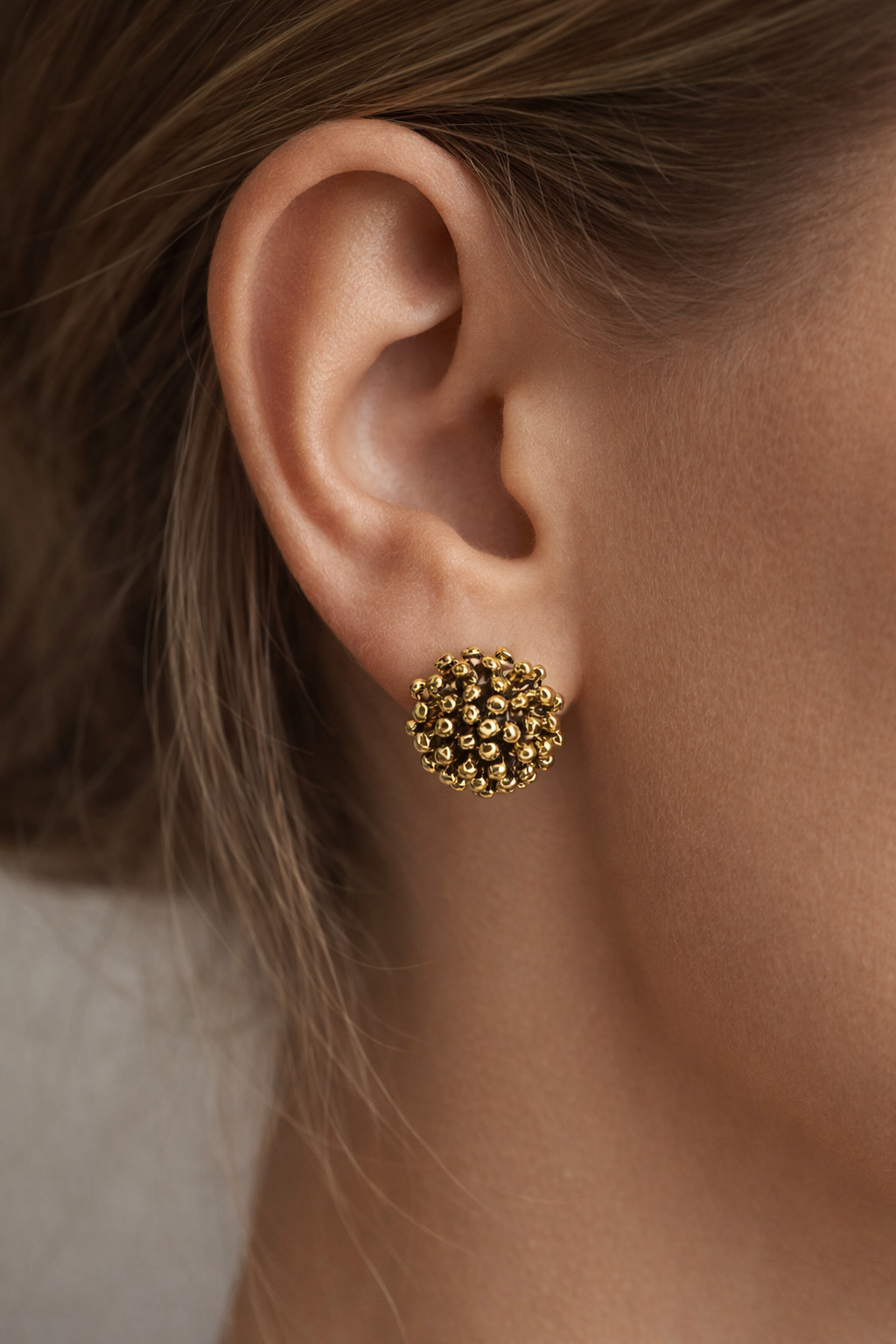 Golden Cluster Bead Stud Earrings