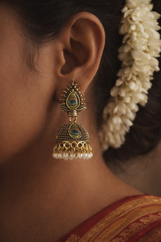 Mayura Pearl Drop Jhumka Earrings