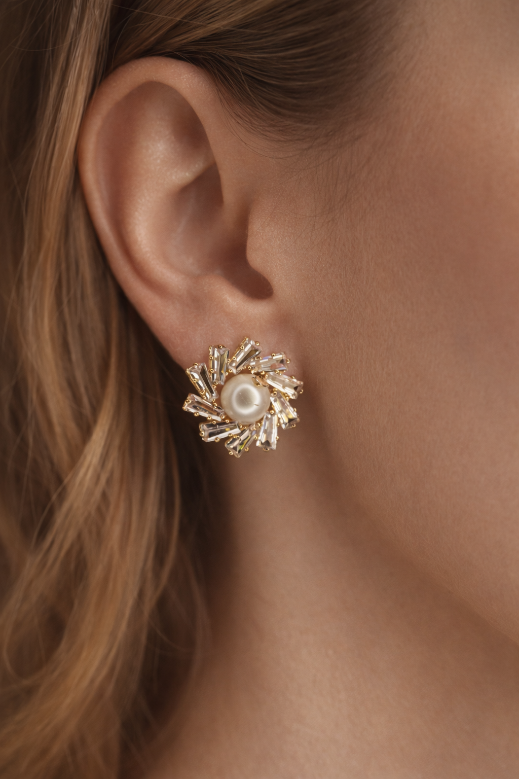 Radiant Pearl Halo Stud Earrings