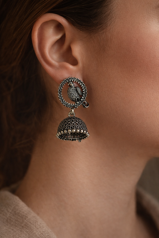Aarna Bird Motif Jhumka Earrings