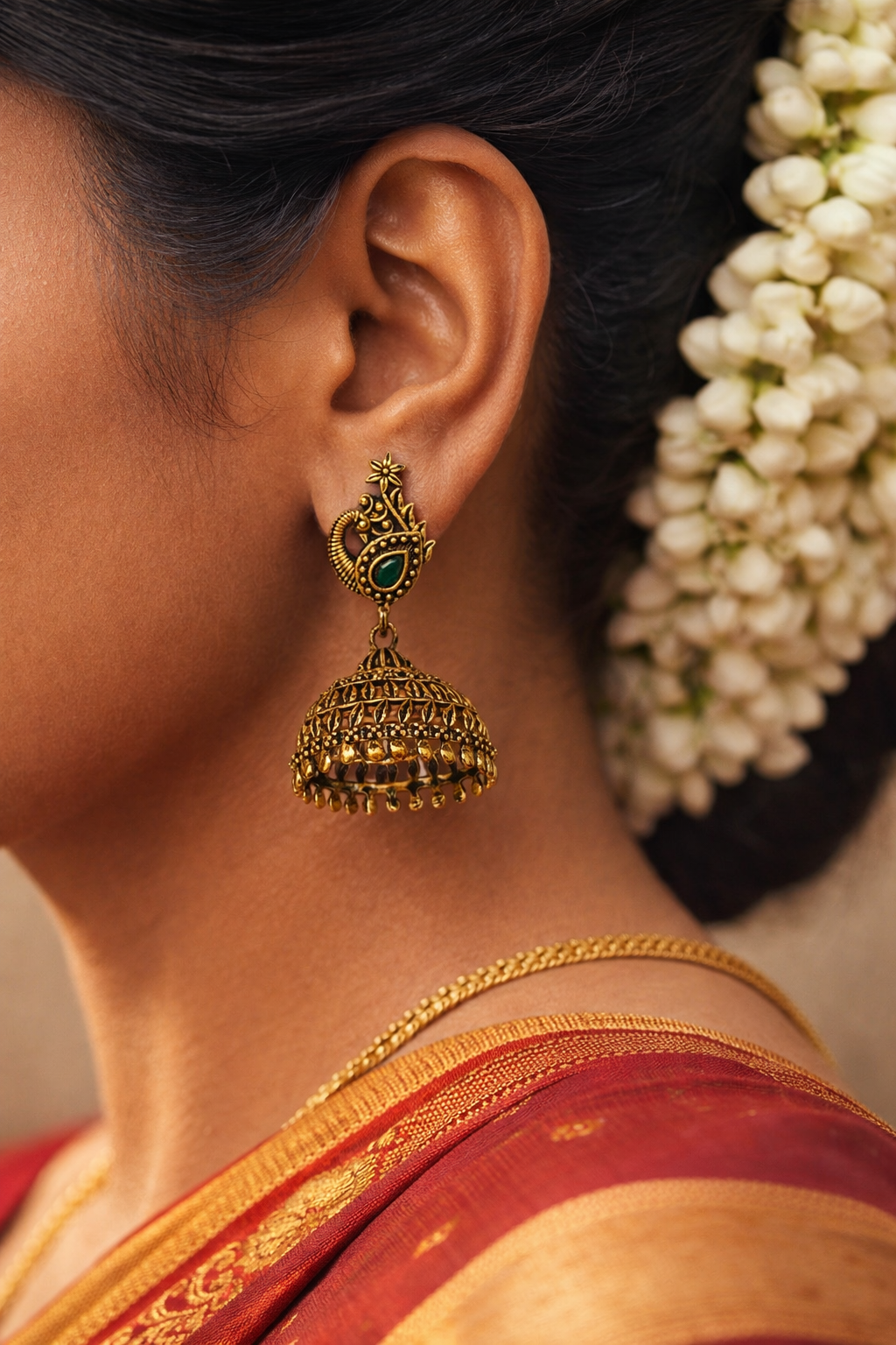 Vanya Peacock Filigree Jhumka Earrings
