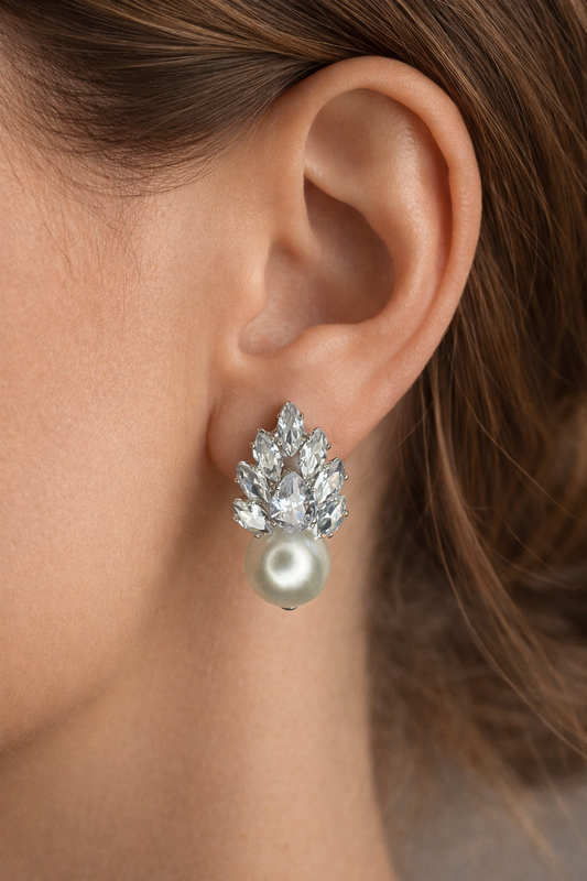 Crystal Bloom Pearl Stud Earrings