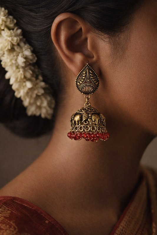 Gajra Elephant Heritage Jhumka Earrings