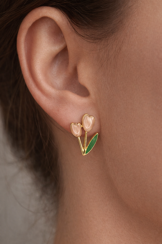 Blush Tulip Enamel Stud Earrings