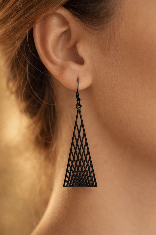 Noir Mesh Triangle Drop Earrings