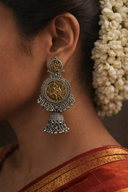 Aarika Temple Medallion Jhumka Earrings