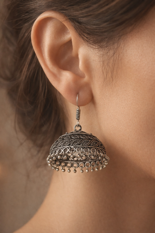Sana Leaf Engraved Jhumka Earrings