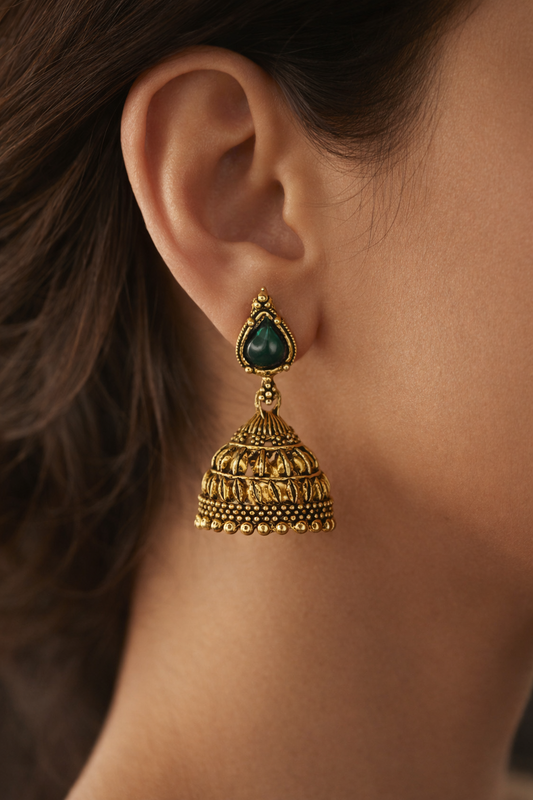 Eira Emerald Drop Jhumka Earrings