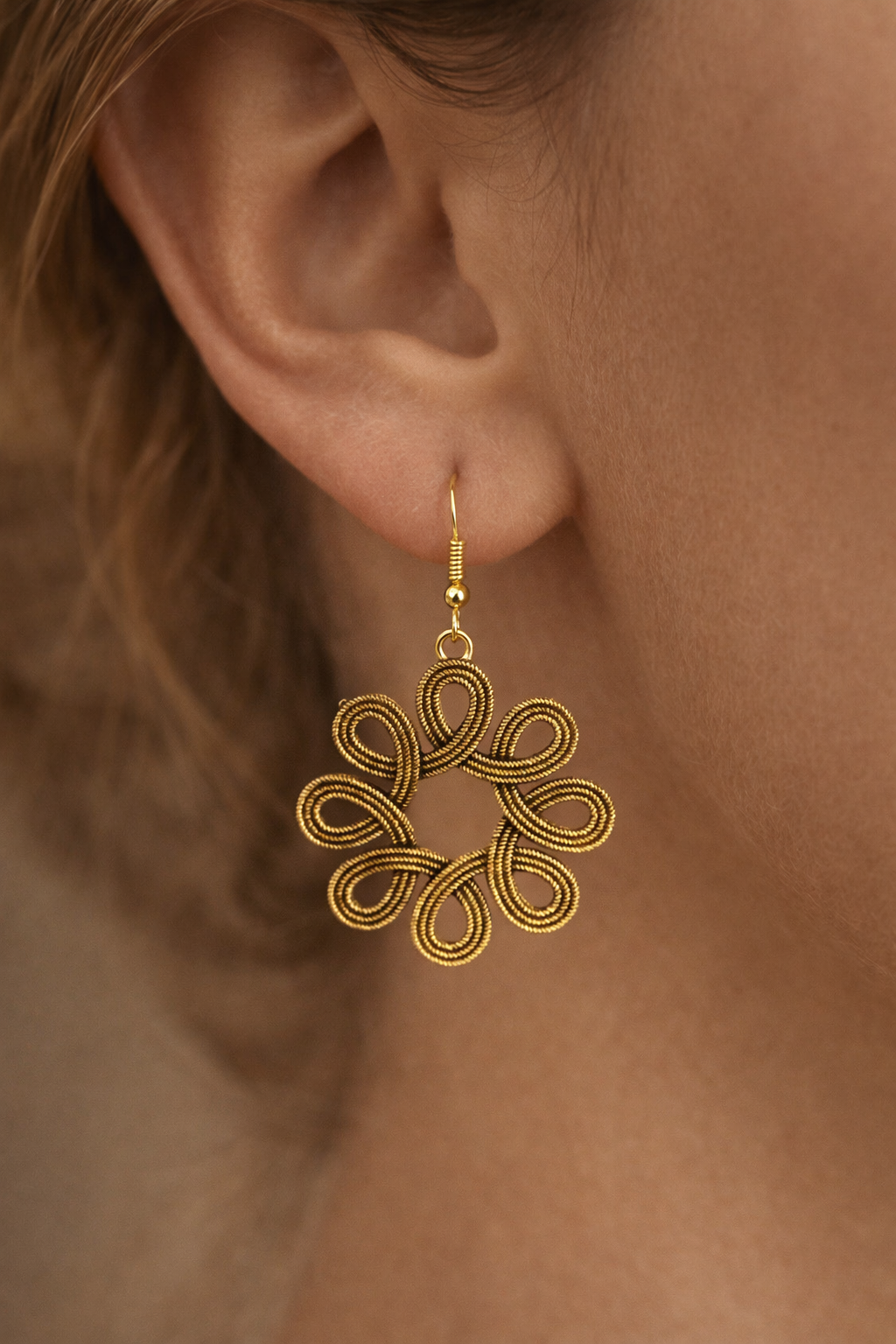 Gold Floral Drop Earrings