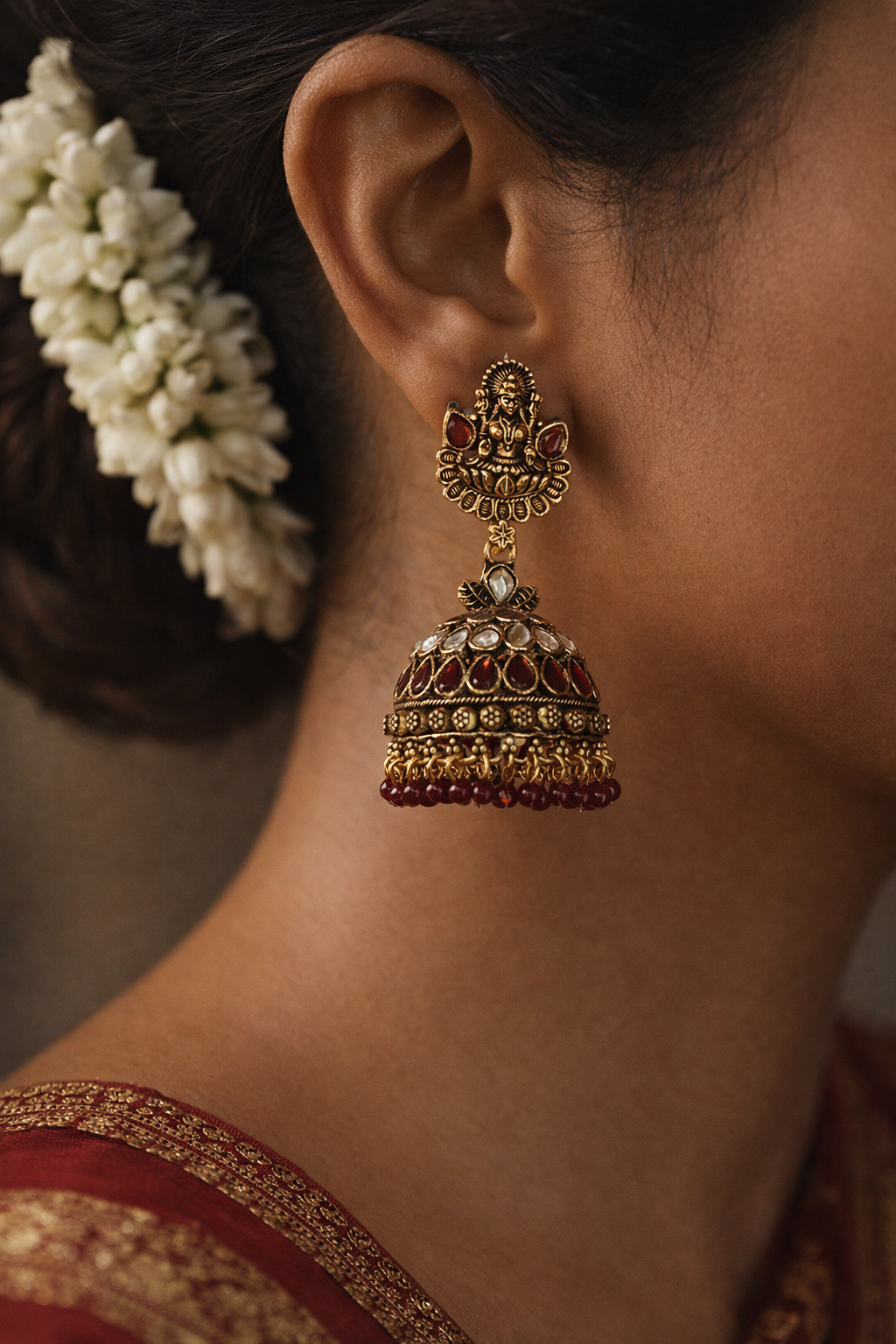 Devika Temple Ruby Jhumka Earrings