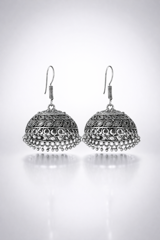 Sana Leaf Engraved Jhumka Earrings