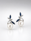 Sapphire Leaf Pearl Stud Earrings