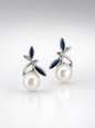 Sapphire Leaf Pearl Stud Earrings