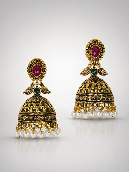 Rhea Ruby Pearl Jhumka Earrings