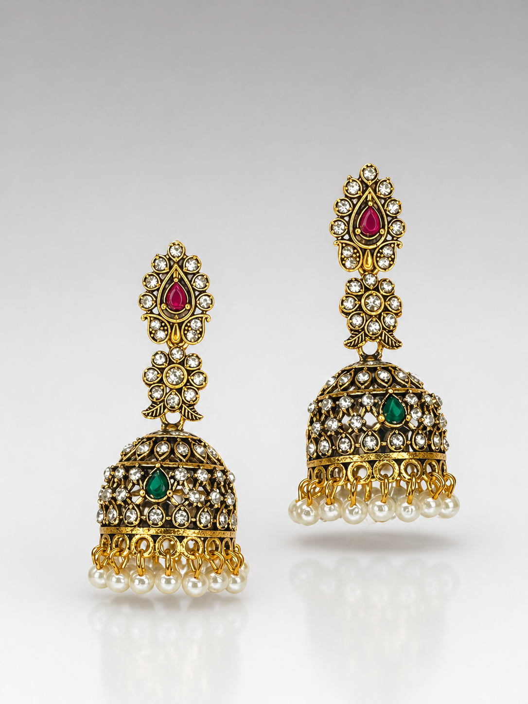 Elara Crystal Pearl Jhumka Earrings