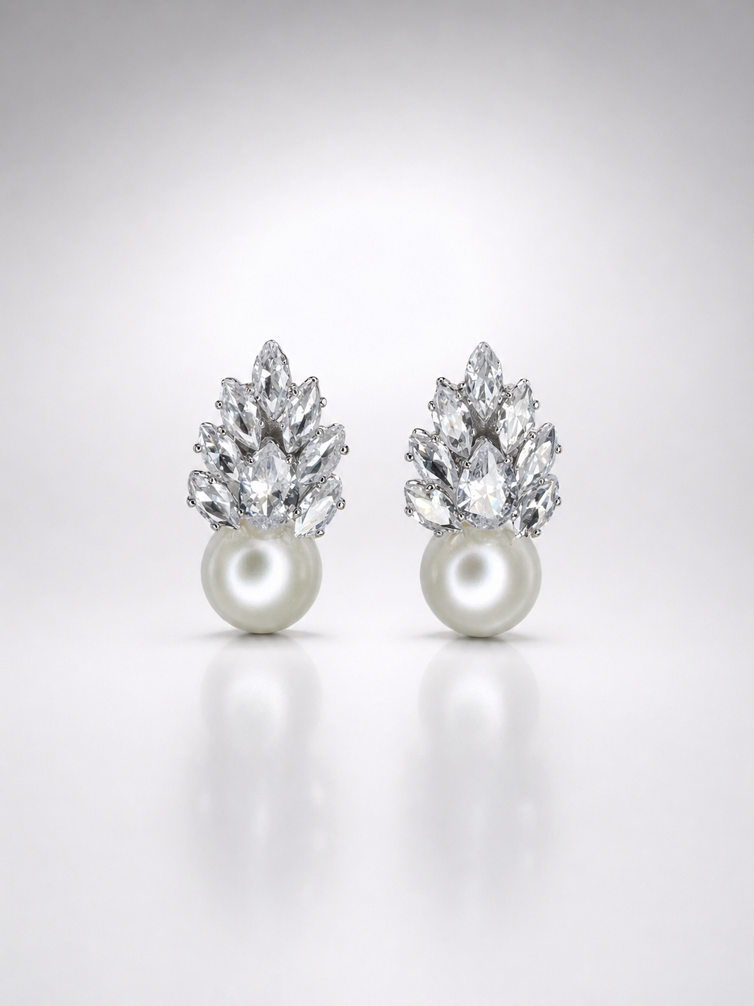 Crystal Bloom Pearl Stud Earrings