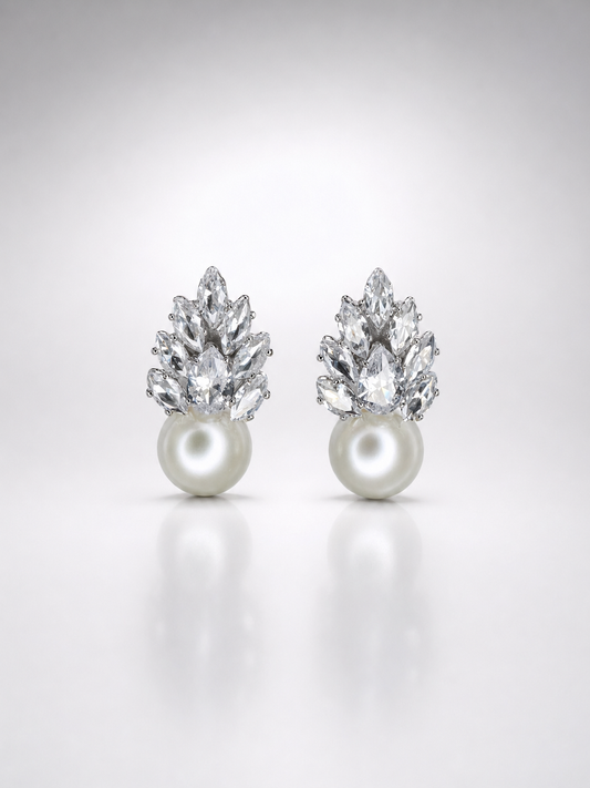 Crystal Bloom Pearl Stud Earrings