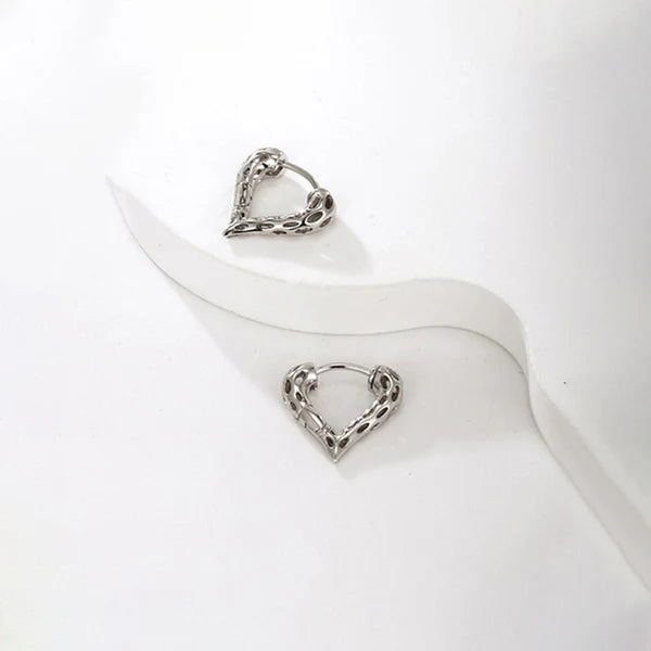 Ethereal Heart Silver Hoop Earrings
